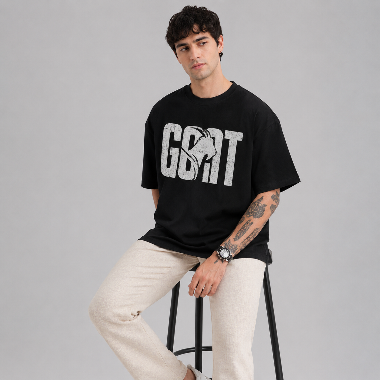GOAT Oversized Graphic T-Shirt – Black Unisex Streetwear Tee