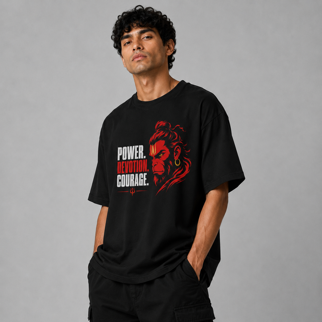 hanuman ji black oversized standard unisex crew T-shirt