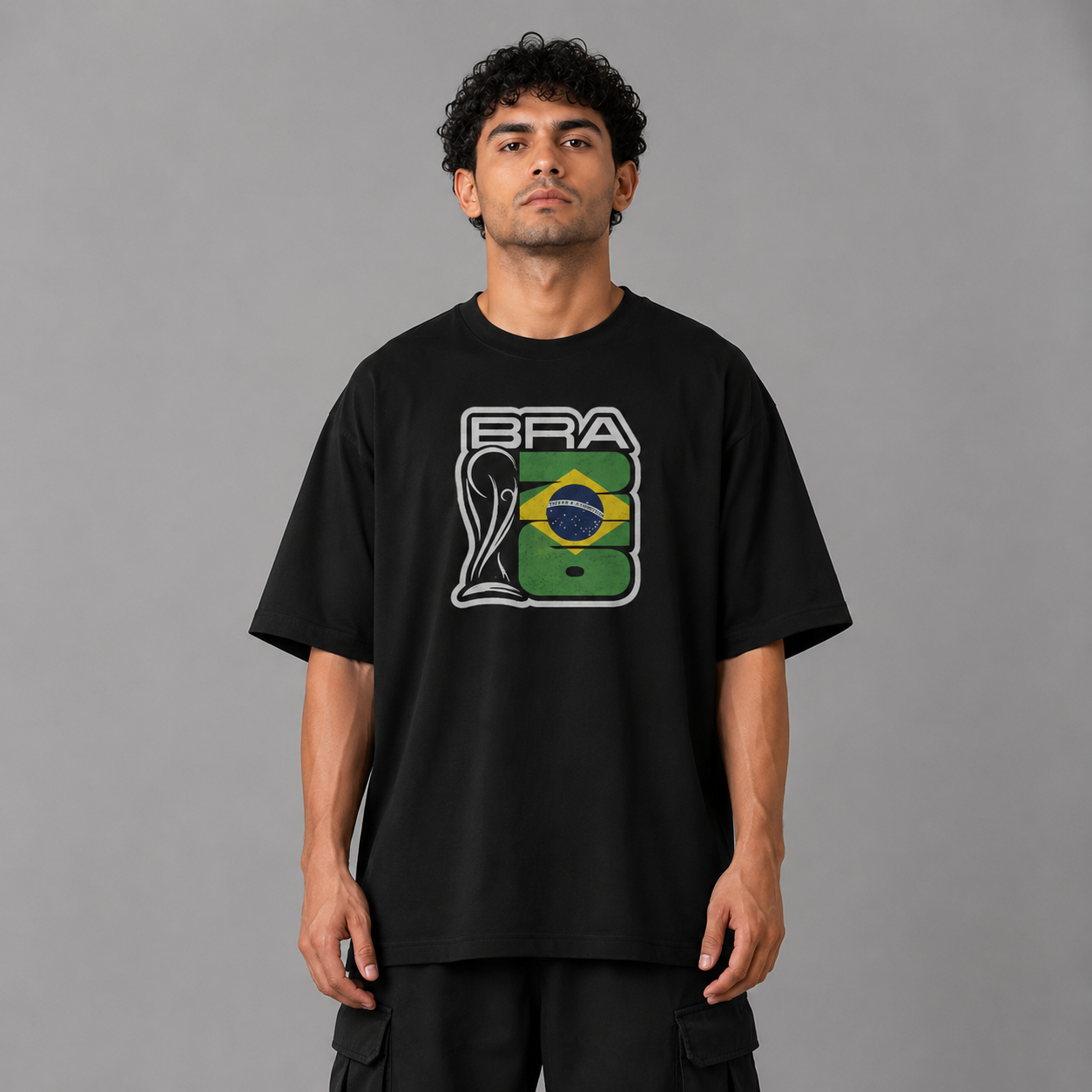 Brazil World Cup 2026 Trophy Oversized Graphic T-Shirt – Black Unisex Football Fan Tee