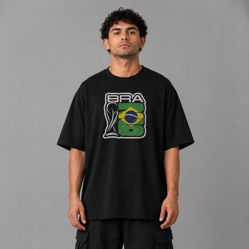 Brazil World Cup 2026 Trophy Oversized Graphic T-Shirt – Black Unisex Football Fan Tee