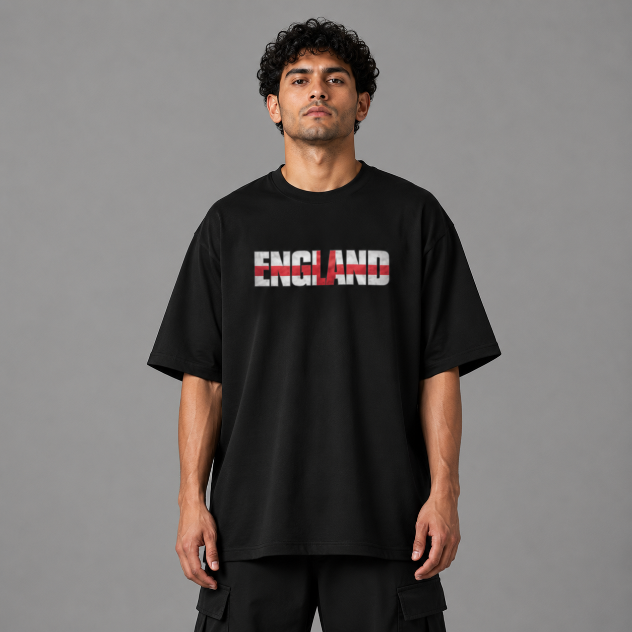 England World Cup 2026 Oversized Graphic T-Shirt – Black Unisex Football Fan Tee