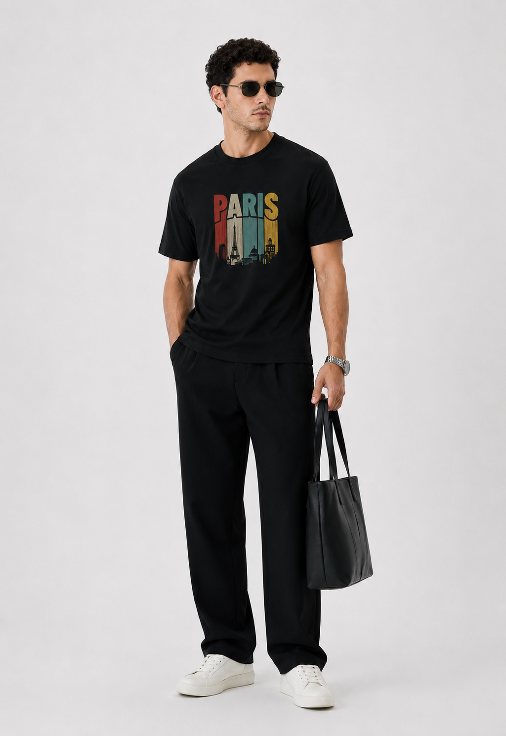 OBSIDIAN Paris Skyline Oversized Graphic T-Shirt – Black | Vintage City Streetwear Tee