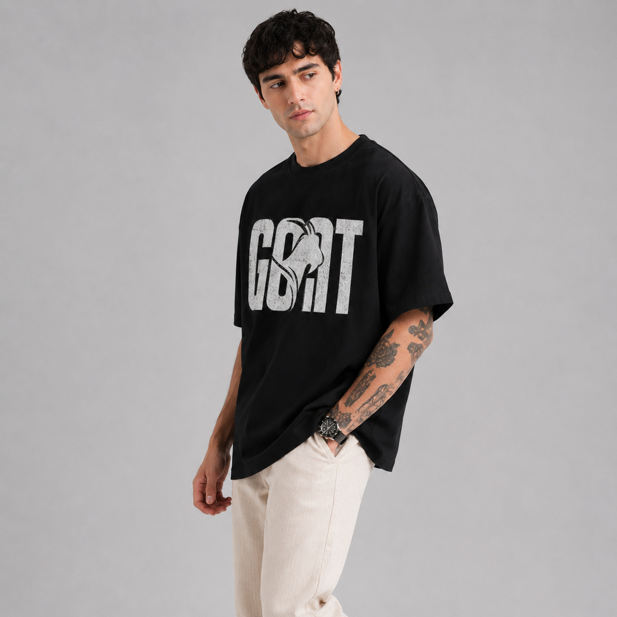 GOAT Oversized Graphic T-Shirt – Black Unisex Streetwear Tee