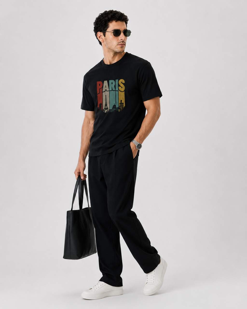 OBSIDIAN Paris Skyline Oversized Graphic T-Shirt – Black | Vintage City Streetwear Tee