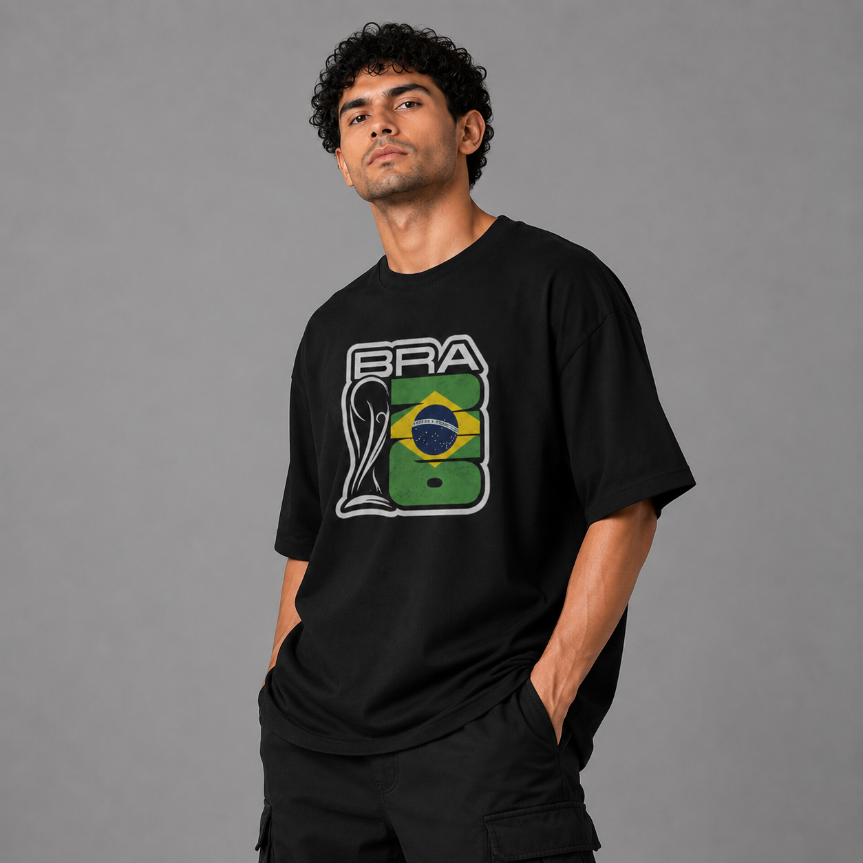 Brazil World Cup 2026 Trophy Oversized Graphic T-Shirt – Black Unisex Football Fan Tee