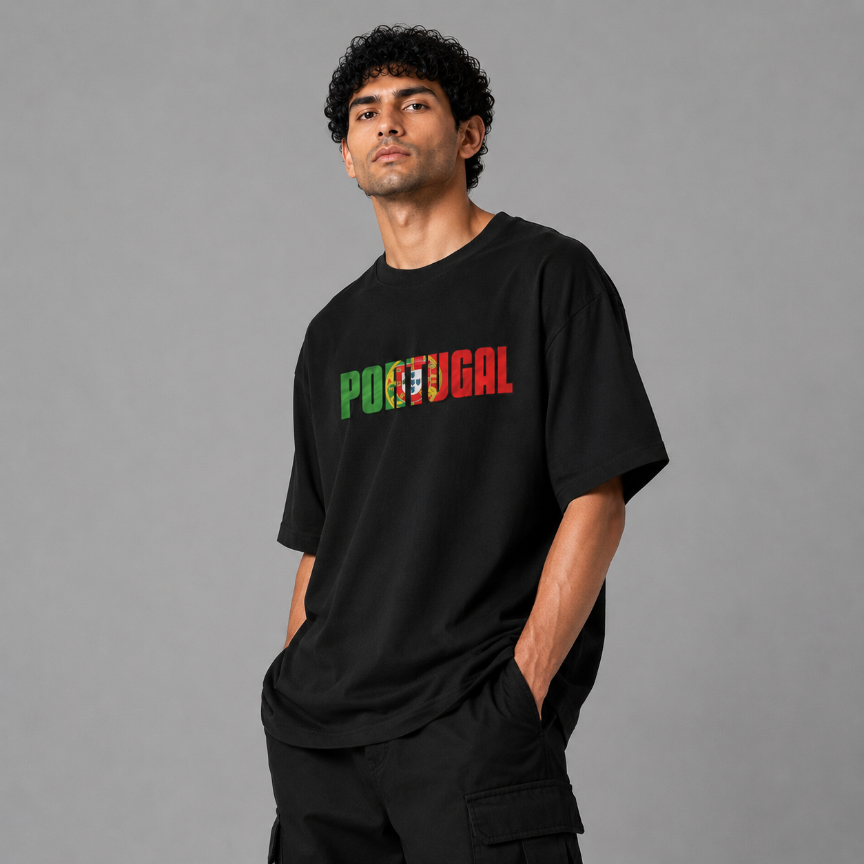 Portugal World Cup 2026 Vintage Oversized Graphic T-Shirt – Black Unisex Football Fan Tee