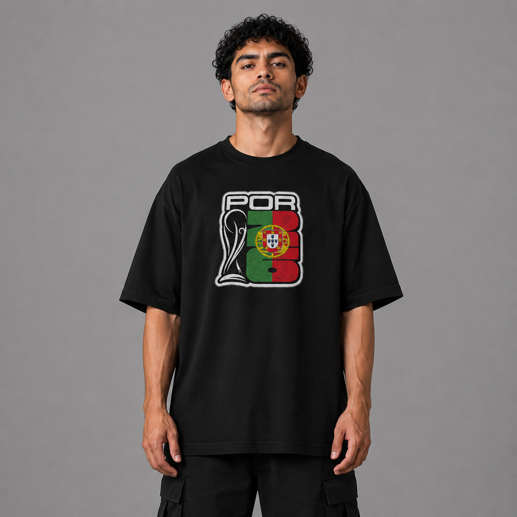 Portugal World Cup 2026 Trophy Oversized Graphic T-Shirt – Black Unisex Football Fan Tee