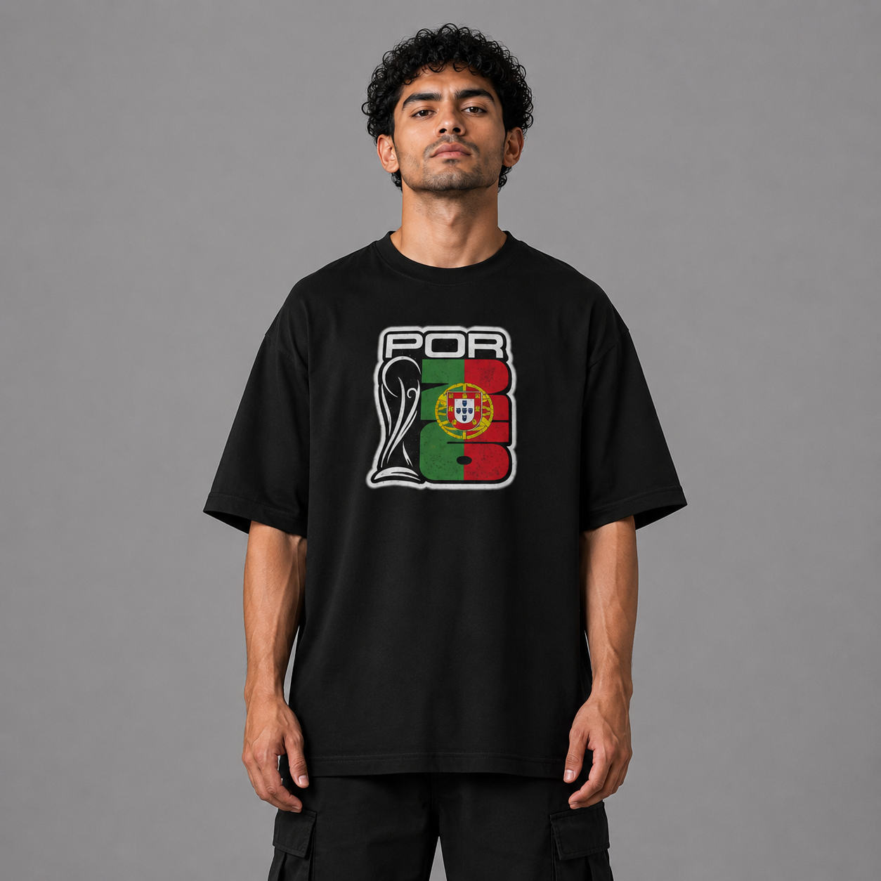 Portugal World Cup 2026 Trophy Oversized Graphic T-Shirt – Black Unisex Football Fan Tee