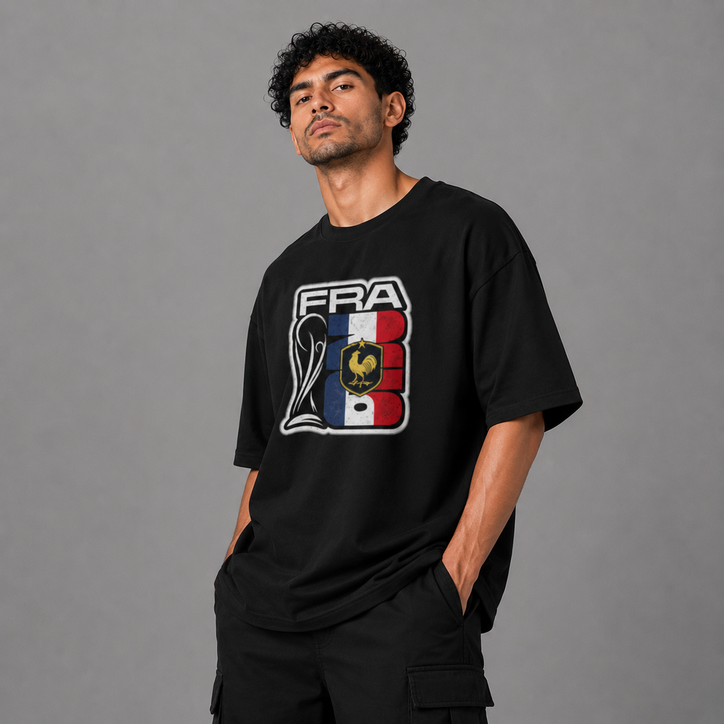 France World Cup 2026 Trophy Oversized Graphic T-Shirt – Black Unisex Football Fan Tee