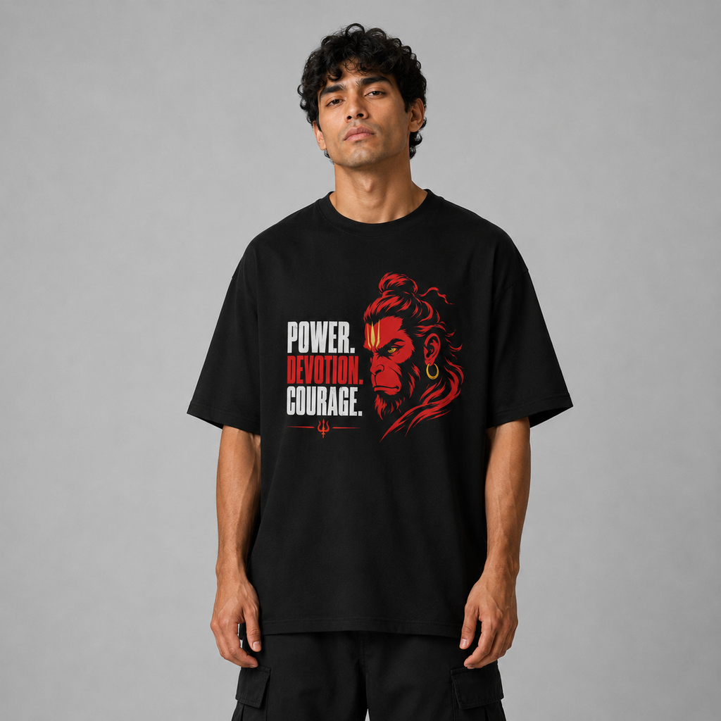 hanuman ji black oversized standard unisex crew T-shirt