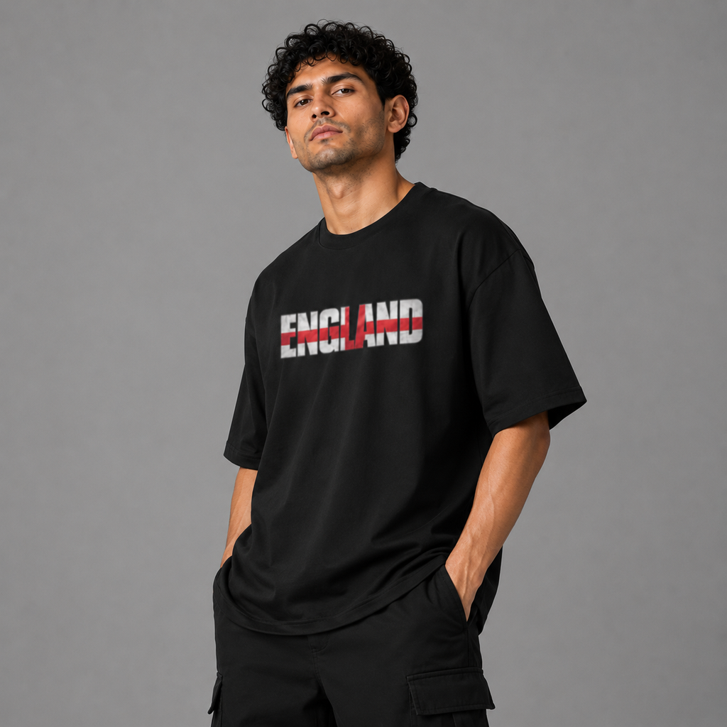 England World Cup 2026 Oversized Graphic T-Shirt – Black Unisex Football Fan Tee