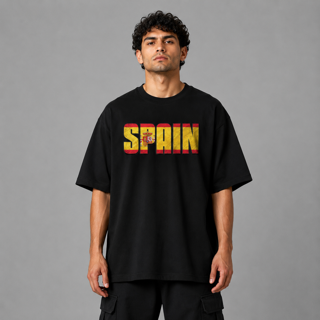Spain World Cup 2026 Oversized Graphic T-Shirt – Black Unisex Football Fan Tee