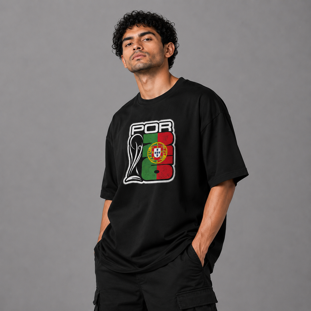 Portugal World Cup 2026 Trophy Oversized Graphic T-Shirt – Black Unisex Football Fan Tee