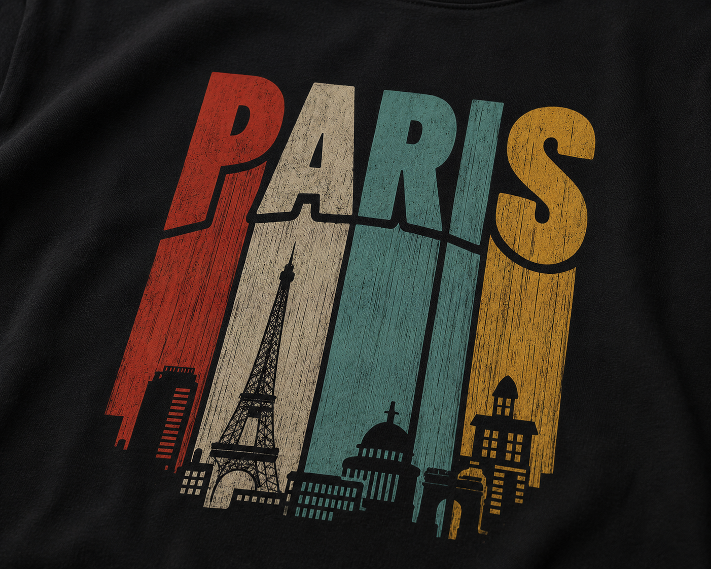 OBSIDIAN Paris Skyline Oversized Graphic T-Shirt – Black | Vintage City Streetwear Tee