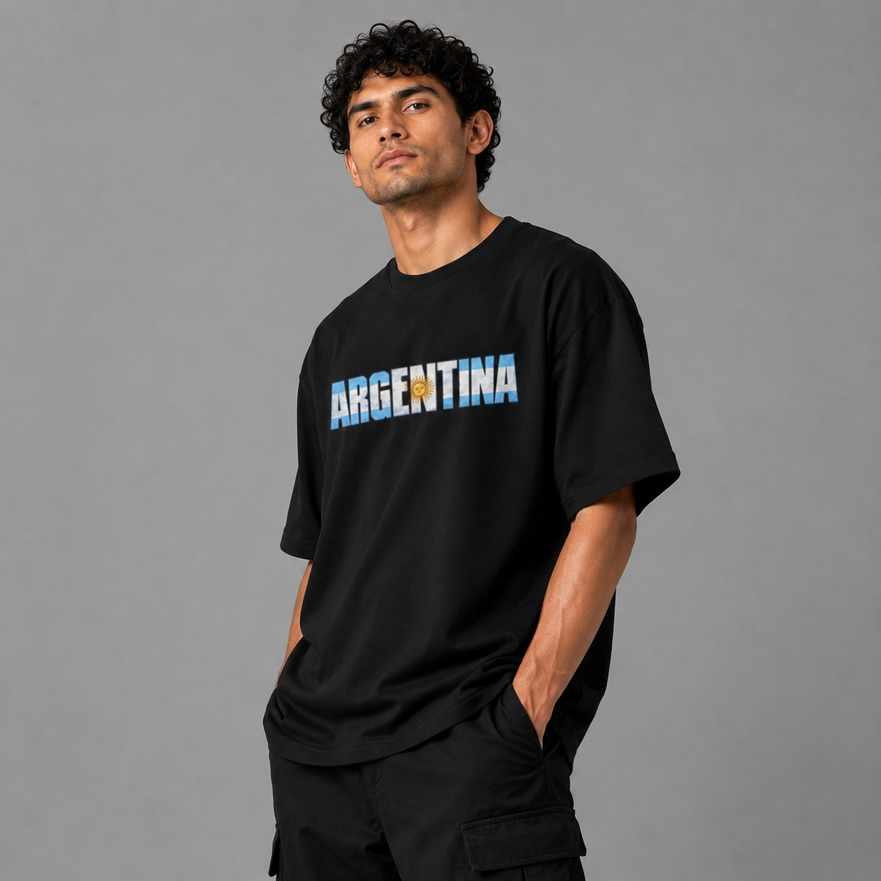 Argentina World Cup 2026 Oversized Graphic T-Shirt – Black Unisex Football Fan Tee