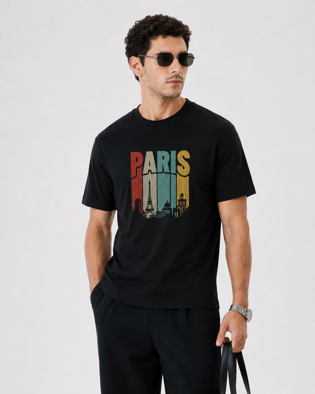 OBSIDIAN Paris Skyline Oversized Graphic T-Shirt – Black | Vintage City Streetwear Tee