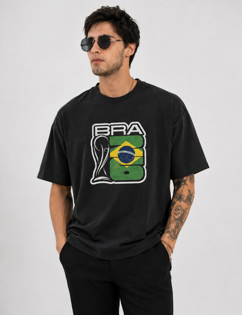 Brazil World Cup 2026 Trophy Oversized Graphic T-Shirt – Black Unisex Football Fan Tee